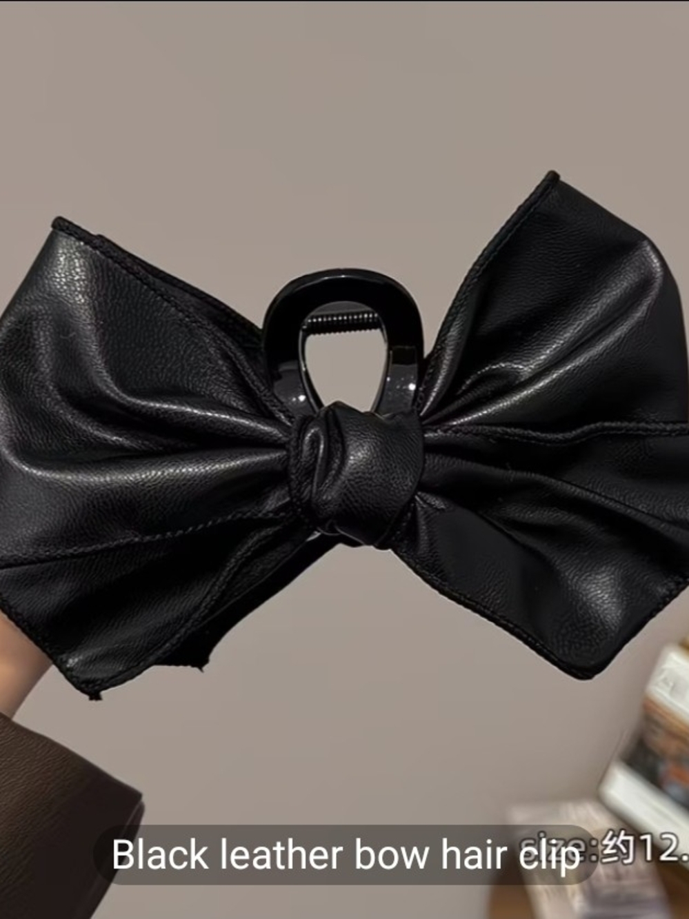 Leather Bow Hair Claw Clip in Black & Brown